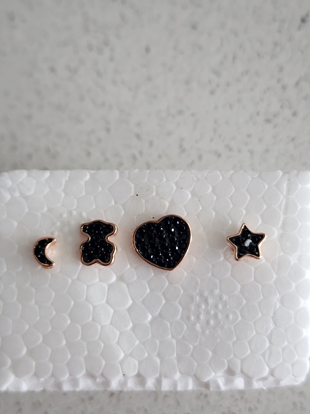 Tous Black Glitter Charm Stud Earring Set - Rose Gold Trim